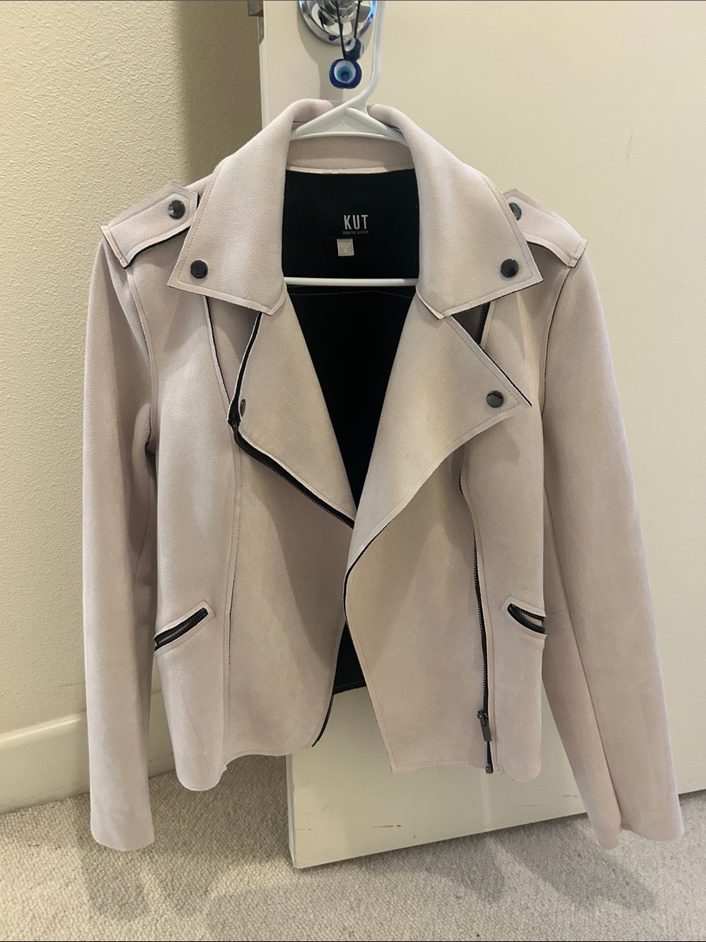 Kut from the Kloth Blush Suede-Look Asymmetrical Moto Jacket